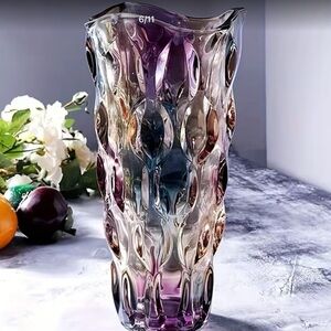 Heavy glass Multicolor Textured Glass Vase - Red & Blue Hues